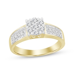 Now + Forever Multi-Diamond Center Engagement Ring 1/2 ct tw Round-cut 14K Yellow Gold