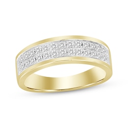 Now + Forever Men’s Double-Row Diamond Wedding Band 1/3 ct tw Round-cut 14K Yellow Gold