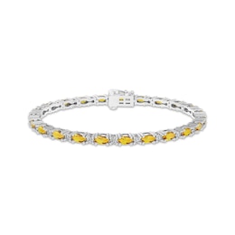 Citrine & White Lab-Created Sapphire Link Bracelet Sterling Silver 7.25&quot;