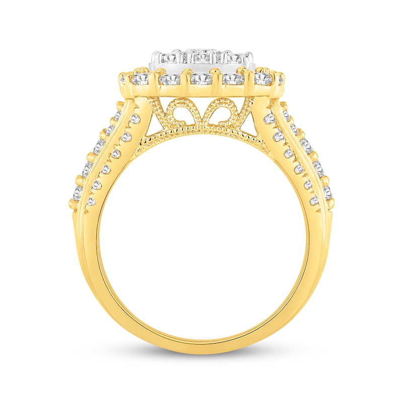 Main Image 3 of Multi-Diamond Center Cushion Frame Engagement Ring 2 ct tw 10K Two-Tone Gold