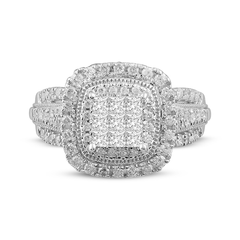 Multi-Diamond Center Princess-Cut  Engagement Ring 1 ct tw 10K White Gold
