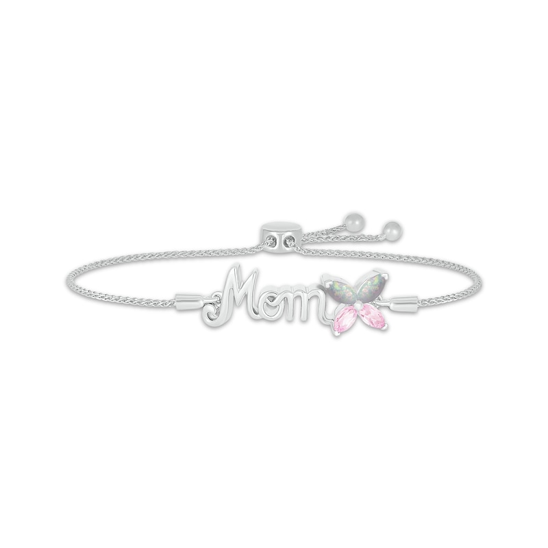 Main Image 1 of Marquise-Cut Lab-Created Opal & Pink Lab-Created Sapphire Butterfly &quot;Mom&quot; Bolo Bracelet Sterling Silver