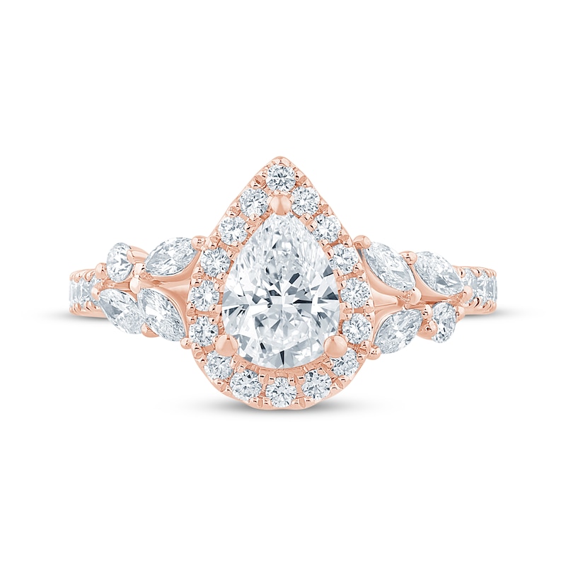 Monique Lhuillier Bliss Pear-Shaped  Lab-Grown diamond Halo Engagement Ring 1-7/8 ct tw 18K Rose Gold