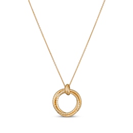 Italian Brilliance Textured Circle Necklace 14K Yellow Gold 18&quot;