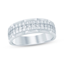 Men's Diamond Textured Wedding Band 1/2 ct tw 10K White Gold