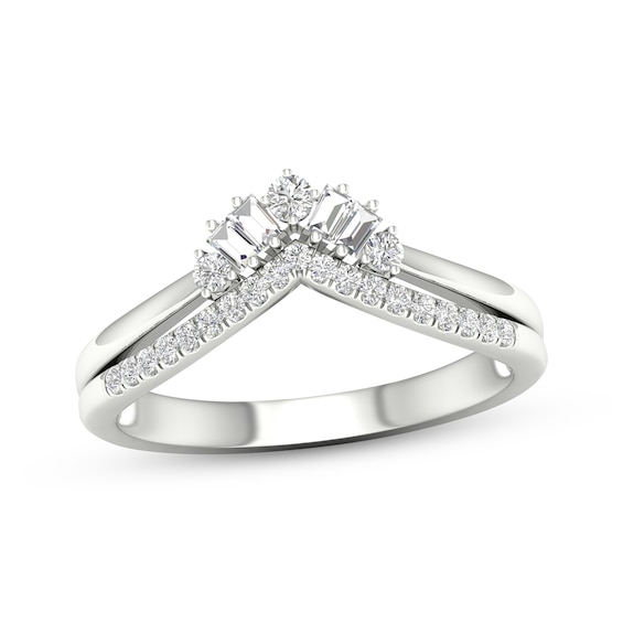 Baguette & Round-Cut Diamond Chevron Ring 1/4 ct tw 14K White Gold