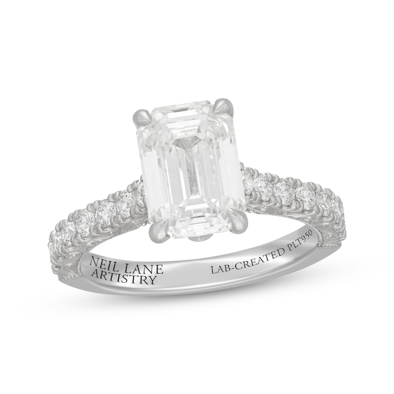 Neil Lane Artistry Heritage Emerald-Cut Lab-Created Diamond Engagement Ring 3-5/8 ct tw Platinum