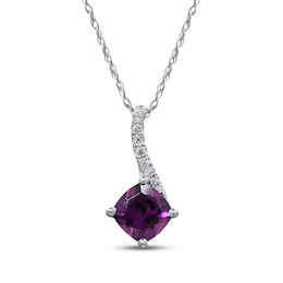 Cushion-Cut Rhodolite Garnet & Diamond Drop Necklace 1/20 ct tw 10K White Gold 18&quot;