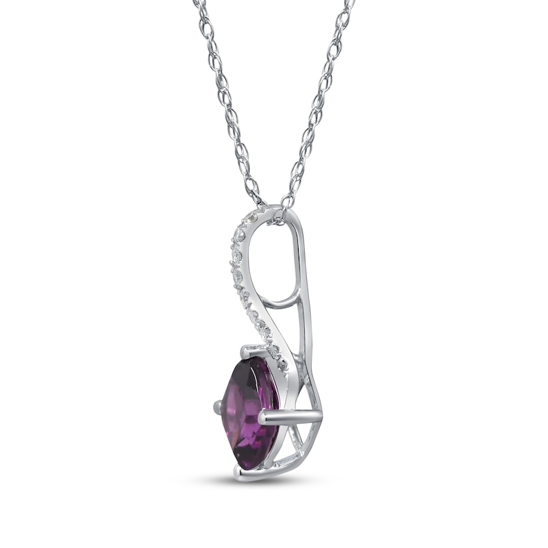 Main Image 2 of Cushion-Cut Rhodolite Garnet & Diamond Drop Necklace 1/20 ct tw 10K White Gold 18&quot;