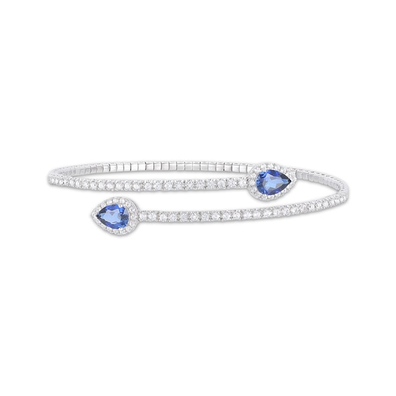 Pear-Shaped Blue Lab-Created Sapphire & White Lab-Created Sapphire Flex Bangle Bracelet Sterling Silver