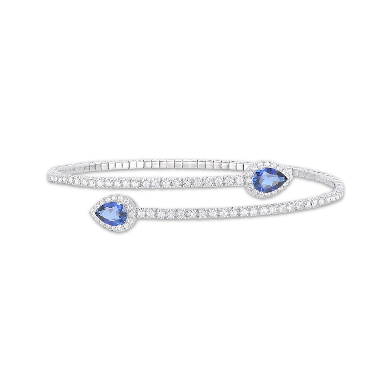 Main Image 1 of Pear-Shaped Blue Lab-Created Sapphire & White Lab-Created Sapphire Flex Bangle Bracelet Sterling Silver