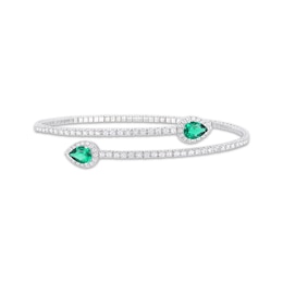 Pear-Shaped Lab-Created Emerald & White Lab-Created Sapphire Flex Bangle Bracelet Sterling Silver