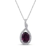 Thumbnail Image 1 of Oval-Cut Rhodolite Garnet & Diamond Halo Necklace 1/6 ct tw 10K White Gold 18&quot;