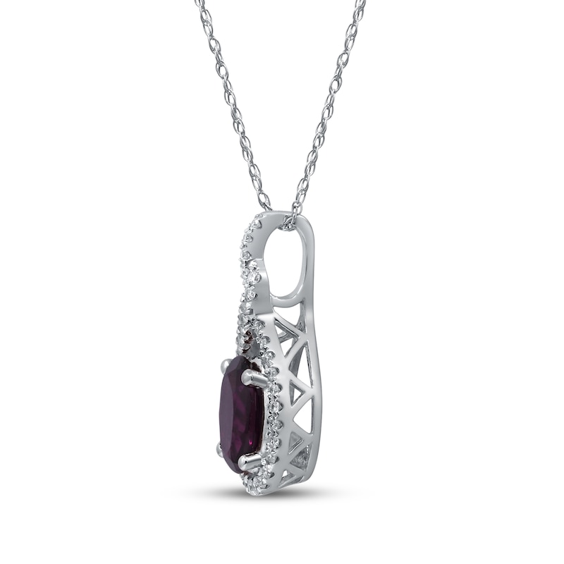 Main Image 2 of Oval-Cut Rhodolite Garnet & Diamond Halo Necklace 1/6 ct tw 10K White Gold 18&quot;