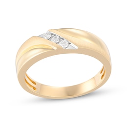 Men's Diamond Three-Stone Wedding Band 1/10 ct tw 10K Yellow Gold