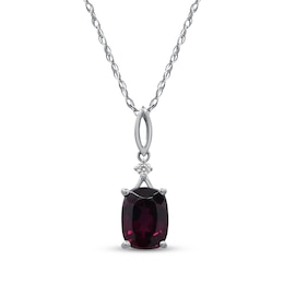 Cushion-Cut Rhodolite Garnet & Diamond Accent Drop Necklace 10K White Gold 18&quot;