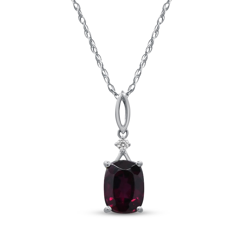 Main Image 1 of Cushion-Cut Rhodolite Garnet & Diamond Accent Drop Necklace 10K White Gold 18&quot;