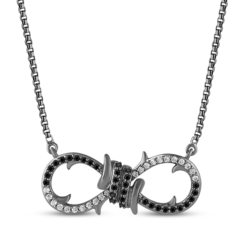 Main Image 1 of Ink & Ice Black & White Diamond Barbed Wire Infinity Symbol Necklace 1/5 ct tw Black Rhodium-Plated Sterling Silver 18&quot;