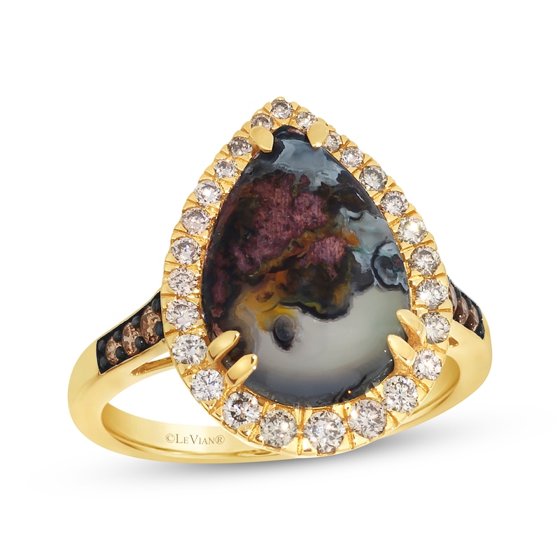 Main Image 1 of Le Vian Pear-Shaped Aquadite Ring 3/8 ct tw Diamonds 14K Honey Gold