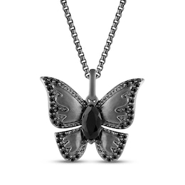 Ink & Ice Marquise-Cut Black Onyx & Black Diamond Butterfly Necklace 1/6 ct tw Black Rhodium-Plated Sterling Silver 18&quot;