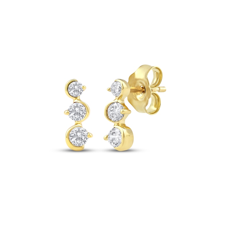 Main Image 1 of Diamond Three-Stone Squiggle Drop Earrings 1/4 ct tw 10K Yellow Gold