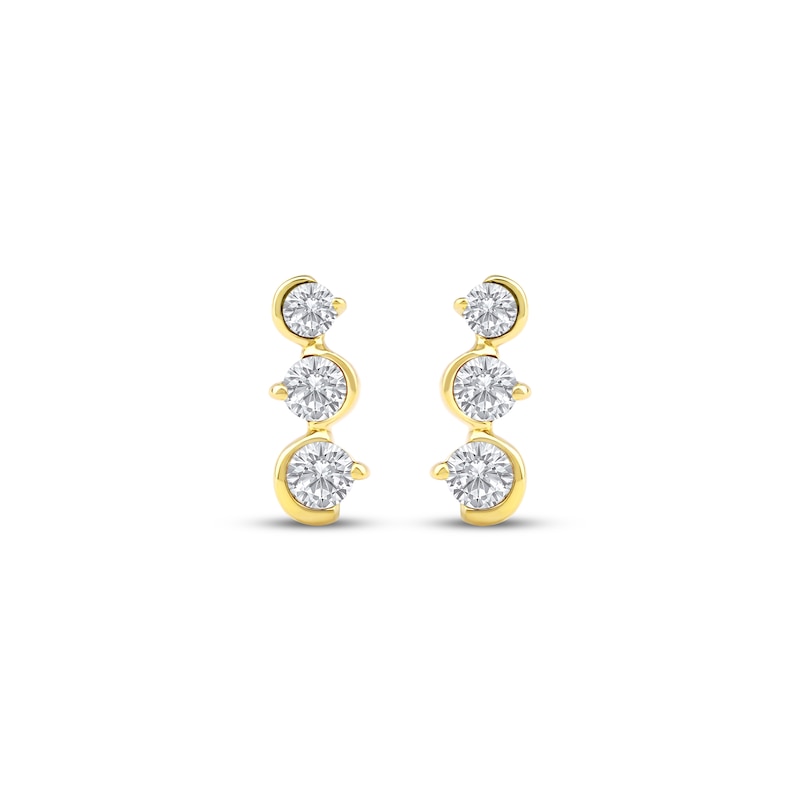 Main Image 2 of Diamond Three-Stone Squiggle Drop Earrings 1/4 ct tw 10K Yellow Gold