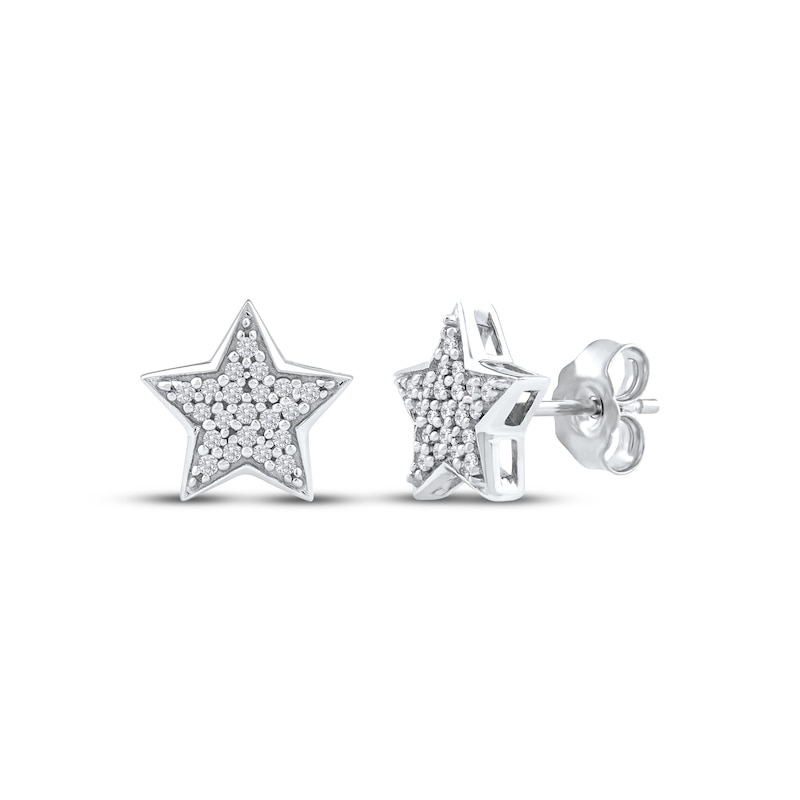 Main Image 1 of Multi-Diamond Pavé Star Stud Earrings 1/6 ct tw 10K White Gold