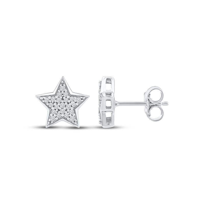 Main Image 3 of Multi-Diamond Pavé Star Stud Earrings 1/6 ct tw 10K White Gold