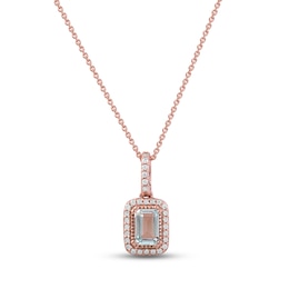 Aquamarine & Diamond Necklace 1/8 ct tw Round-cut 10K Rose Gold 18&quot;