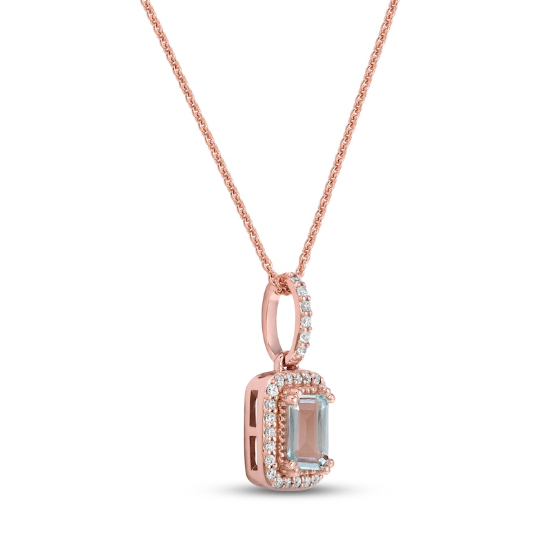 Main Image 2 of Aquamarine & Diamond Necklace 1/8 ct tw Round-cut 10K Rose Gold 18&quot;