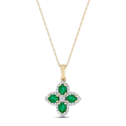 Emerald Flower Necklace 1/6 ct tw Diamonds 10K Yellow Gold 18&quot;