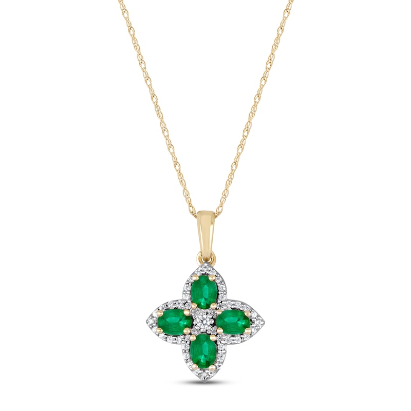 Main Image 1 of Emerald Flower Necklace 1/6 ct tw Diamonds 10K Yellow Gold 18&quot;