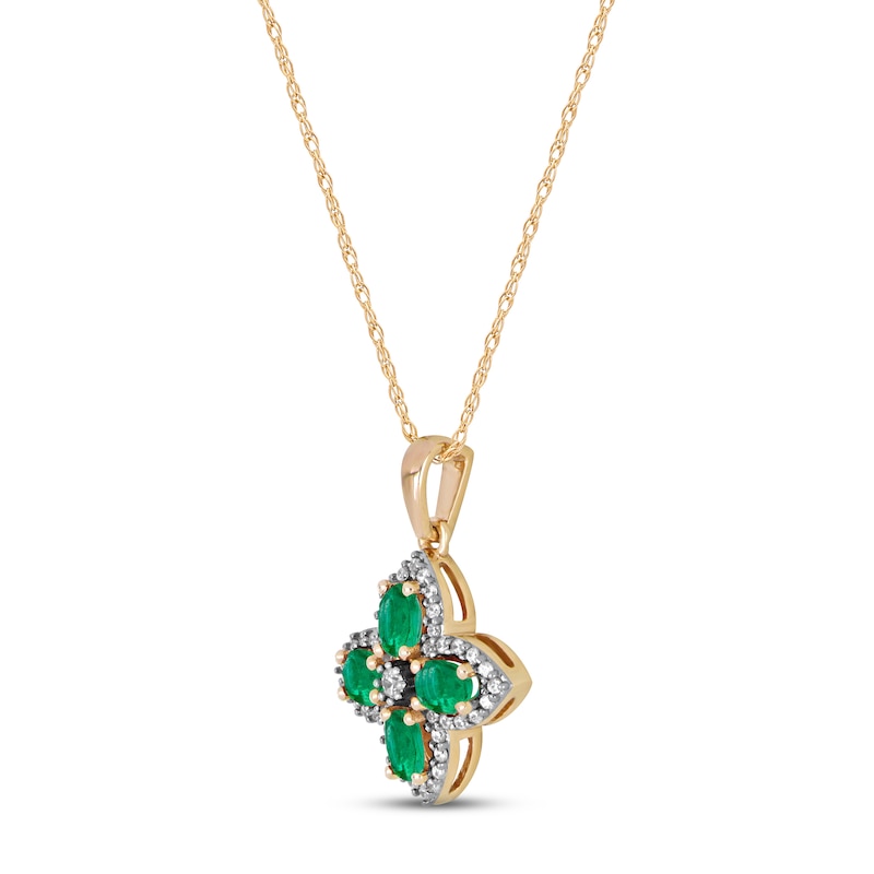 Main Image 2 of Emerald Flower Necklace 1/6 ct tw Diamonds 10K Yellow Gold 18&quot;