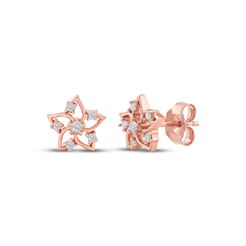 Main Image 1 of Diamond Flower Stud Earrings 1/10 ct tw 10K Rose Gold