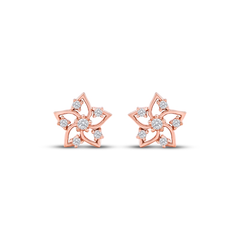 Main Image 2 of Diamond Flower Stud Earrings 1/10 ct tw 10K Rose Gold