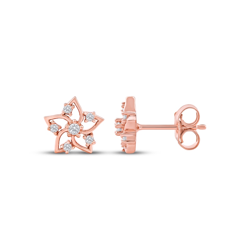 Main Image 3 of Diamond Flower Stud Earrings 1/10 ct tw 10K Rose Gold