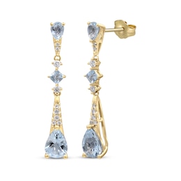 Pear-Shaped Aquamarine & Diamond Drop Earrings 1/8 ct tw 10K Yellow Gold