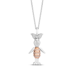 Disney Treasures Winnie the Pooh &quot;Piglet&quot; Diamond Necklace 1/15 ct tw Sterling Silver & 10K Rose Gold 18&quot;