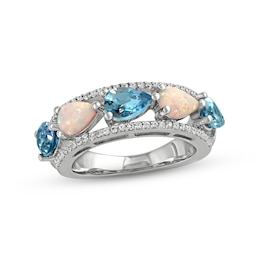 Swiss Blue Topaz/Lab-Created Opal/White Lab-Created Sapphire Ring Sterling Silver