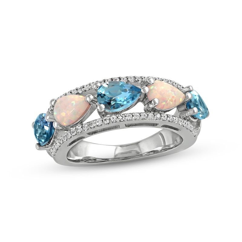 Main Image 1 of Swiss Blue Topaz/Lab-Created Opal/White Lab-Created Sapphire Ring Sterling Silver