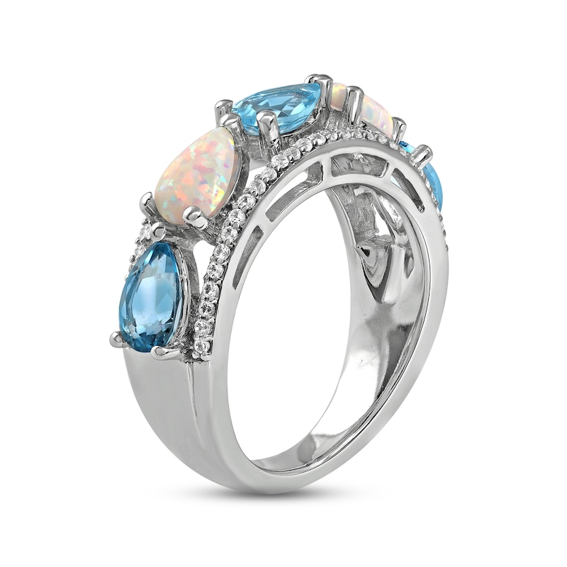 Main Image 2 of Swiss Blue Topaz/Lab-Created Opal/White Lab-Created Sapphire Ring Sterling Silver