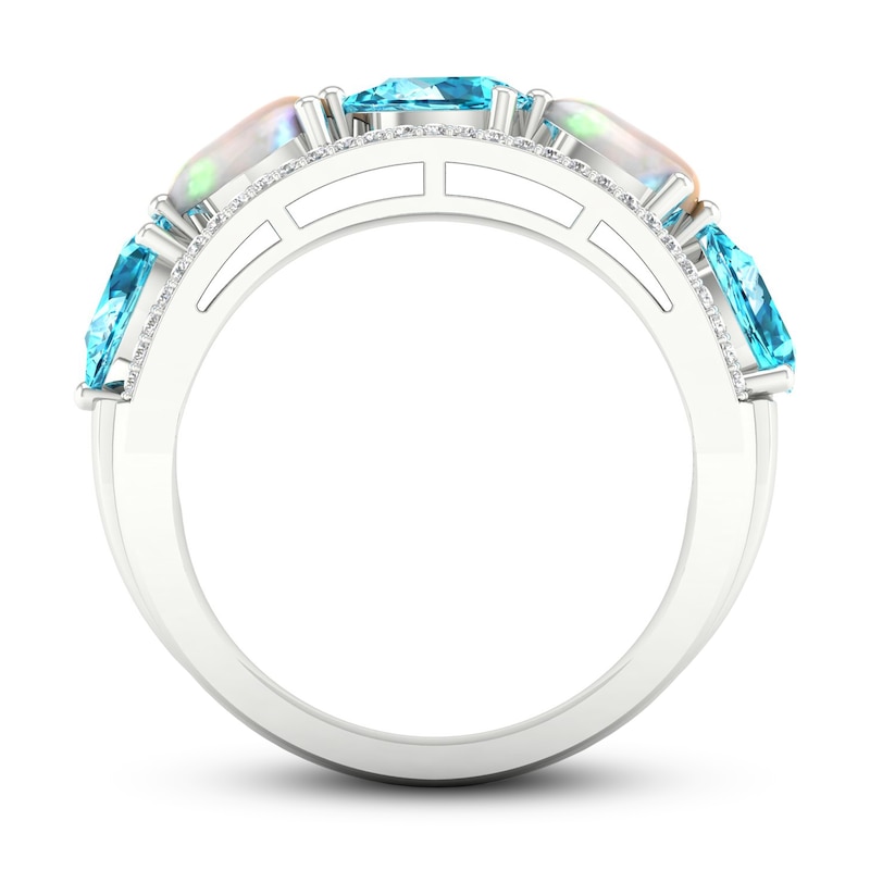 Main Image 4 of Swiss Blue Topaz/Lab-Created Opal/White Lab-Created Sapphire Ring Sterling Silver