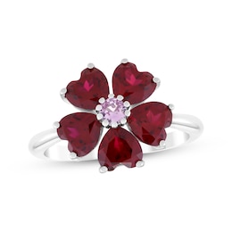 Heart-Shaped Lab-Created Ruby & Pink Lab-Created Sapphire Flower Ring Sterling Silver