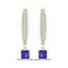 Thumbnail Image 2 of Square-Cut Blue Lab-Created Sapphire & Diamond Dangle Hoop Earrings 1/3 ct tw 10K Yellow Gold