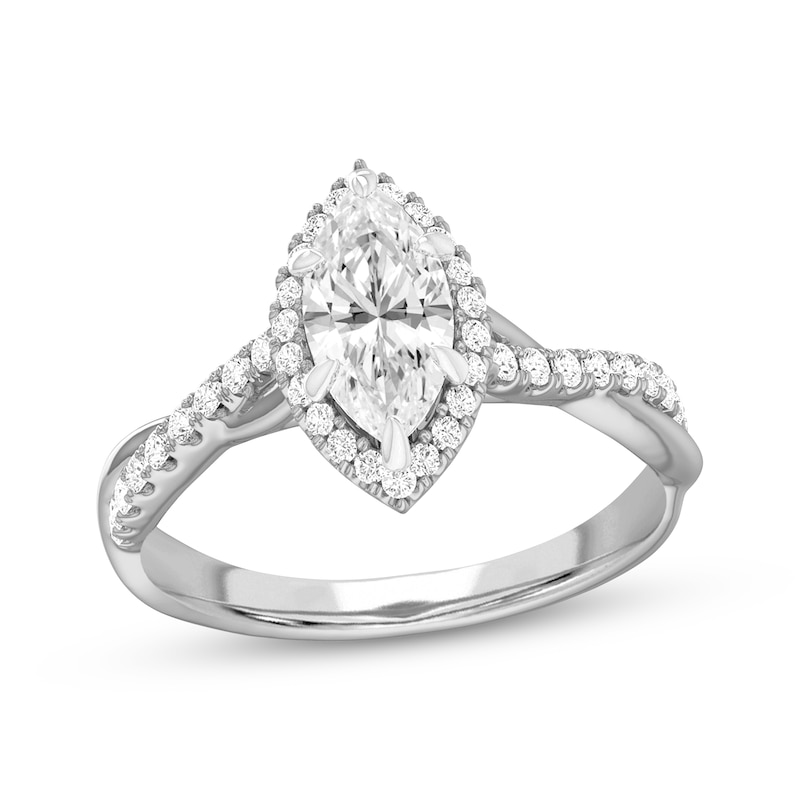 Main Image 1 of Lab-Grown Diamonds by KAY Marquise-Cut Halo Engagement Ring 1-1/4 ct tw 14K White Gold