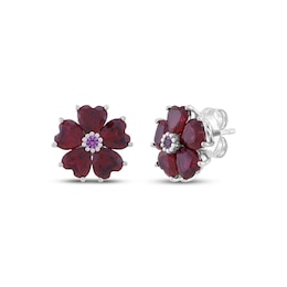 Heart-Shaped Lab-Created Ruby & Pink Lab-Created Sapphire Flower Stud Earrings Sterling Silver