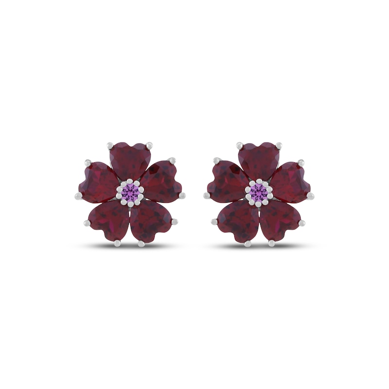 Main Image 2 of Heart-Shaped Lab-Created Ruby & Pink Lab-Created Sapphire Flower Stud Earrings Sterling Silver