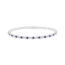 Blue & White Lab-Created Sapphire Bracelet Sterling Silver & Titanium