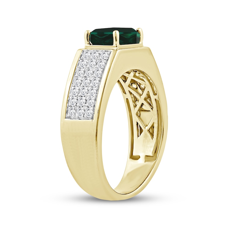 Main Image 2 of Men's Emerald-Cut Lab-Created Emerald & Diamond Ring 1/2 ct tw 10K Yellow Gold