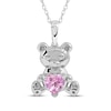 Thumbnail Image 1 of Heart-Shaped Pink Lab-Created Sapphire & White Lab-Created Sapphire Teddy Bear Necklace Sterling Silver 18&quot;